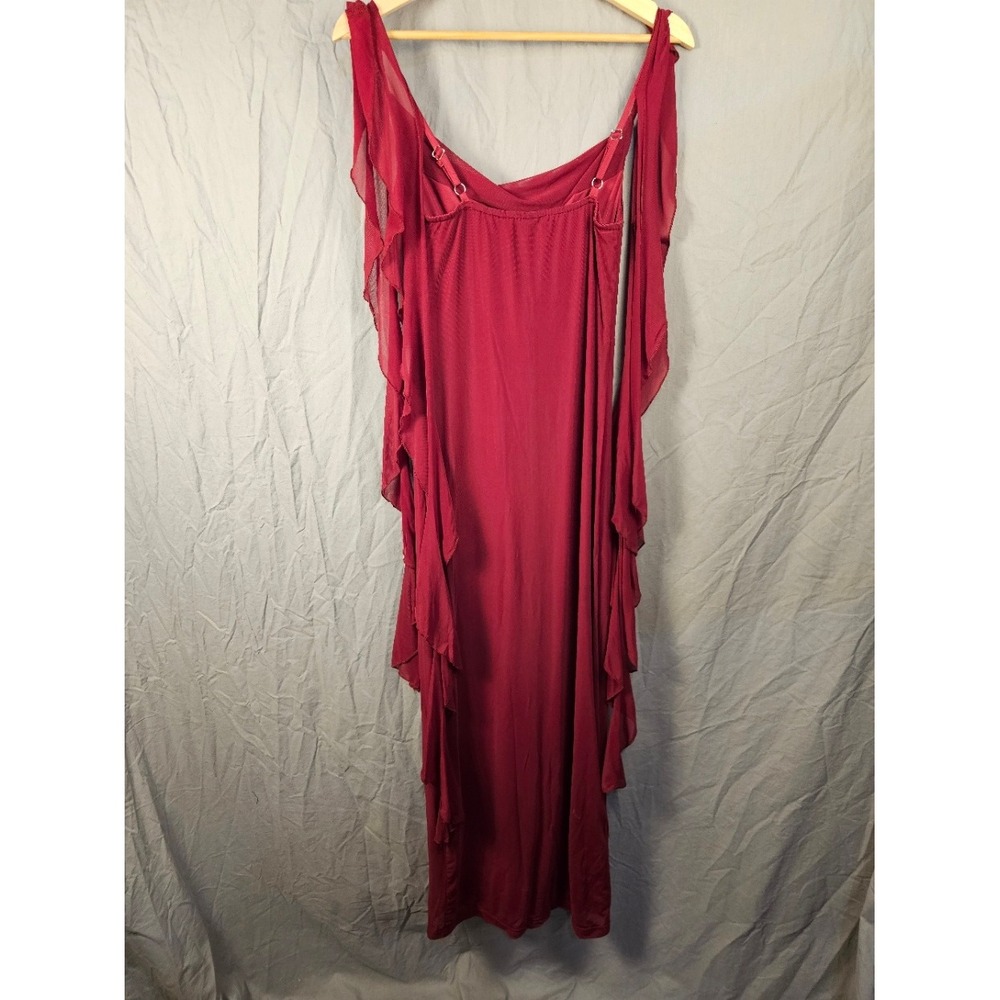 PrettyGarden Women Wine Red Cowl Neck Ruffle Mesh Side Maxi Dress Small Formal